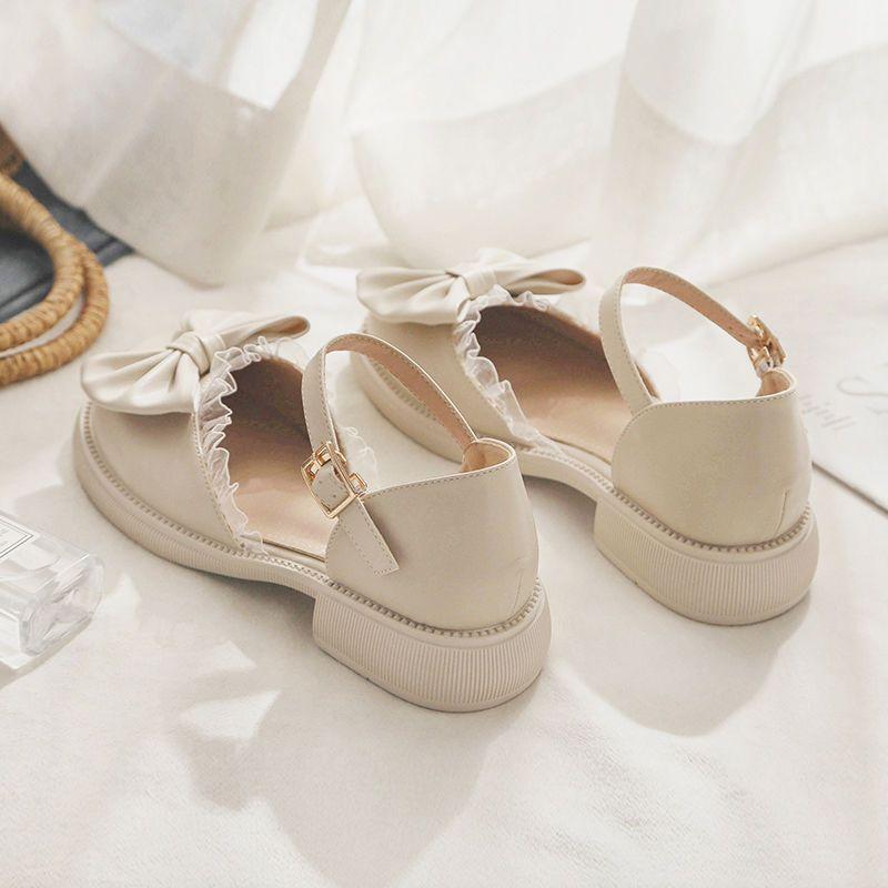Thick-heeled small leather shoes, evening breeze gentle with skirt single shoes 2025 summer new bow Mary Jane sandals women