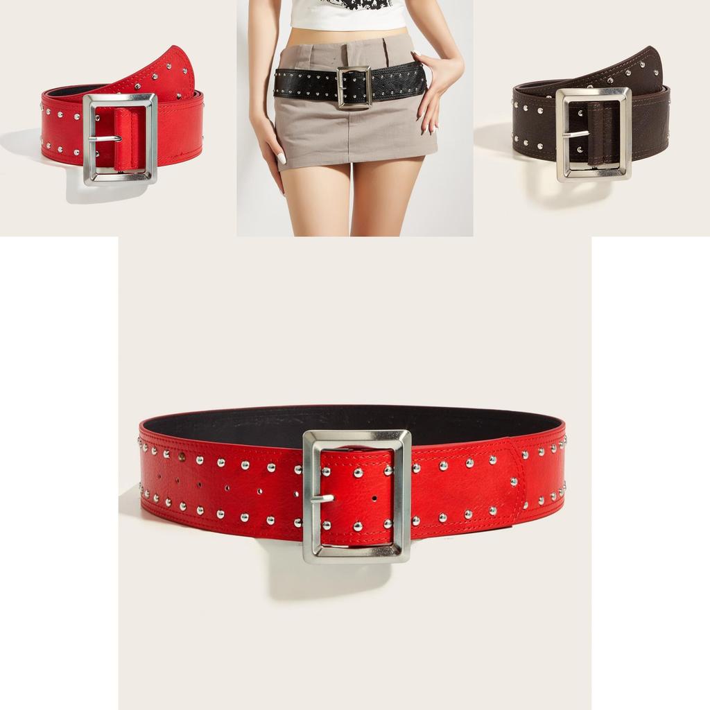 Alternative Punk Faux Leather Belt With Nail Head Embellishments And Metal Buckle For Daily Wear