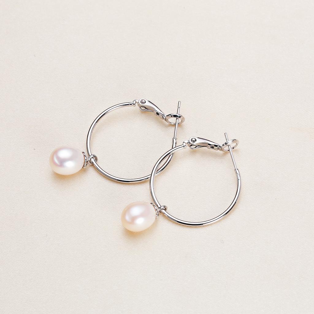 7-8mm Rice Shape Freshwater Pearl Earrings for Women Circle Shape Fashion Earrings Jewelry Gift 2026 New Arrivals
