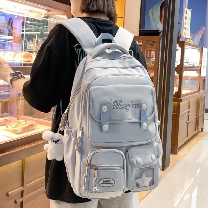 Soft Sister Small Fresh Schoolbag Korean College Style Backpack Multi-compartment Design Sense Female Junior High School Student Solid Color Backpack