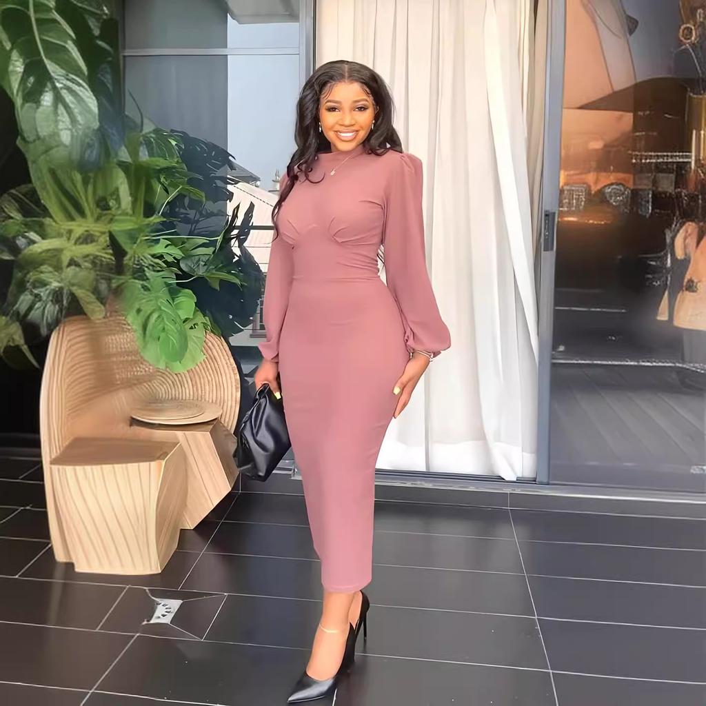 Women's Solid Color Pleated Temperament Personality Split Sleeve Slim One Step Dress