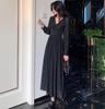 2026 Spring and Autumn New Korean Edition Sparkling Design Sense Waist Pleated Temperament Long Sleeve Dress Versatile Skinny Dress Women