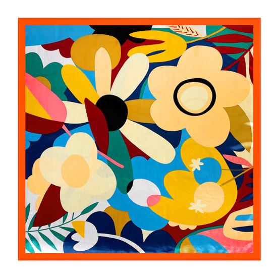 yangyizhi Large Square Headscarf, Simulated Silk Satin Fabric Scarf, Vibrant Floral Print Neck Multi-Purpose Turban Scarf Shawl Hair Tie