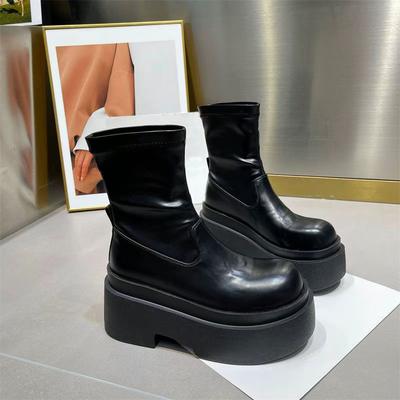 High and Thin Short Boots Women's 2025 New Fashionable Versatile Thick-soled Heightening Casual Small Elastic Thin Boots