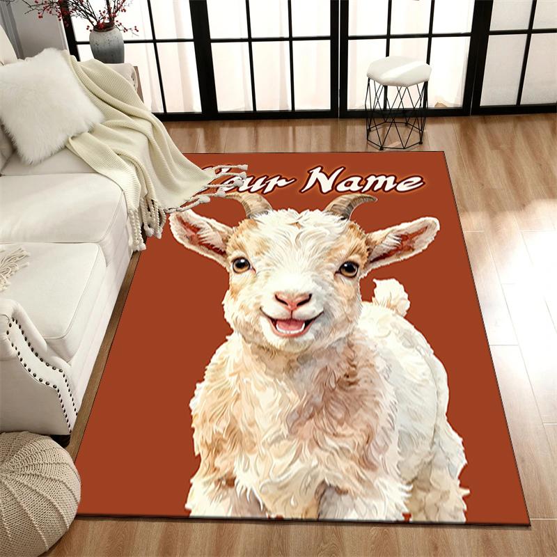 1PC Custom Name Goat Portrait Card Theme Floor Mat Ideal for Living Room, Game Rooms, Office, Bedroom, Office Floor Mat , Floor Mats for Home
