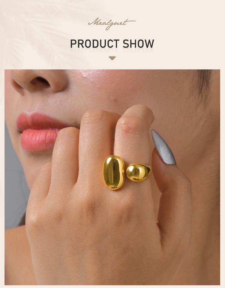 Asymmetrical Geometric Open Rings for Women, Bold Thick Gold Plated Chic Personality Chunky Rings Jewelry Stainless Steel