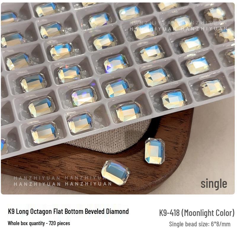 Nail Art Flatback K9 Crystal Glass Rhinestones - 6x8 Rectangle Octagon for DIY Press-On Nail Decorations