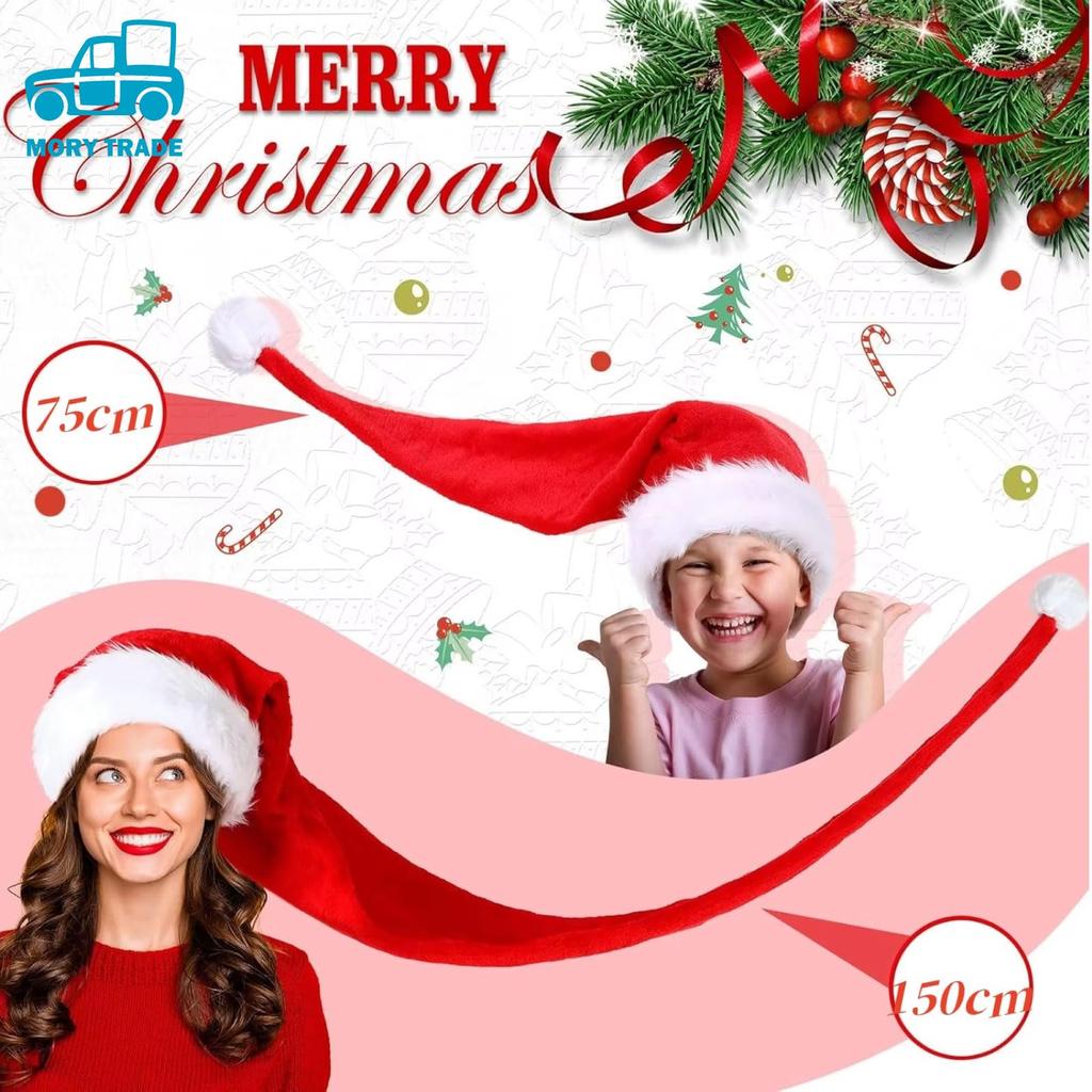 MORYTRADE Santa Hat, Santa Costume, Christmas Cosplay, Santa Claus, Extra Long, 1.5m (Red)