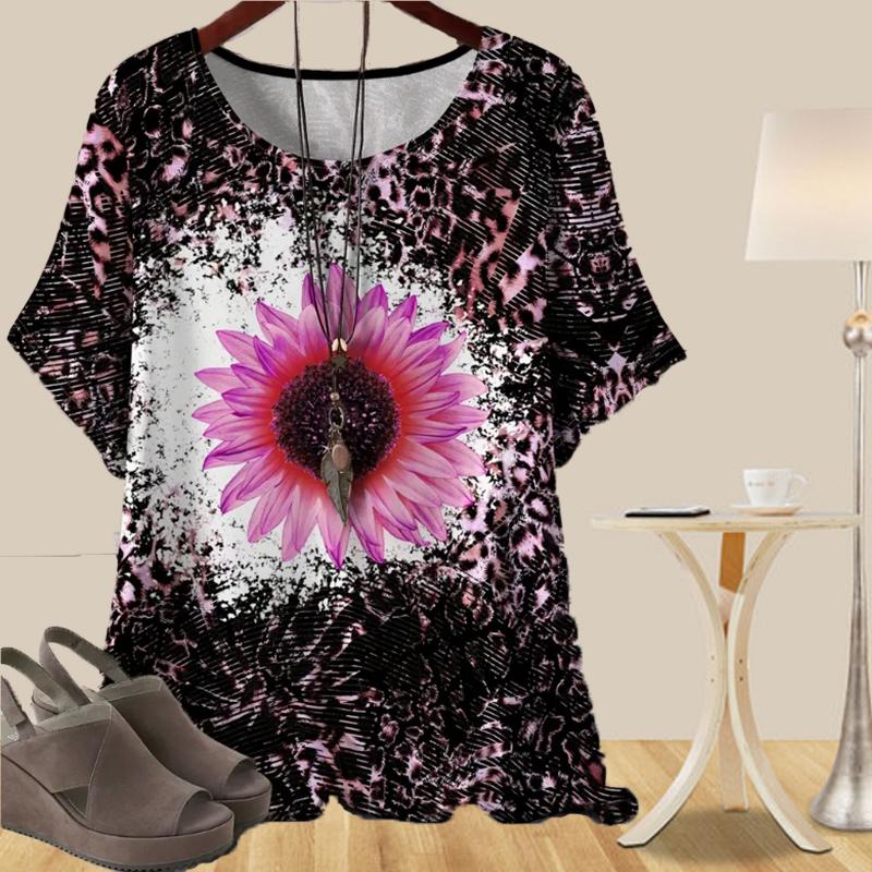 Women's Casual Loose Spring Shirt Women's Short Sleeve Purple Sunflower Retro Printed Tops