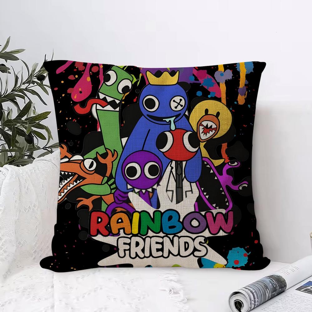 RRainbowS Friends Cushion Cover Eco Linen Pillow Case DoubleSided Print Breathable Durable Hidden Zipper Home Decor Gift