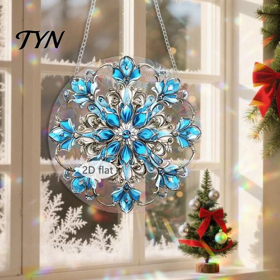 Durable Acrylic Holiday Signage Christmas 2D Hanging Ornaments, Stained Glass Style Snowman Santa Snowflake Lightweight Wall Ornaments Window