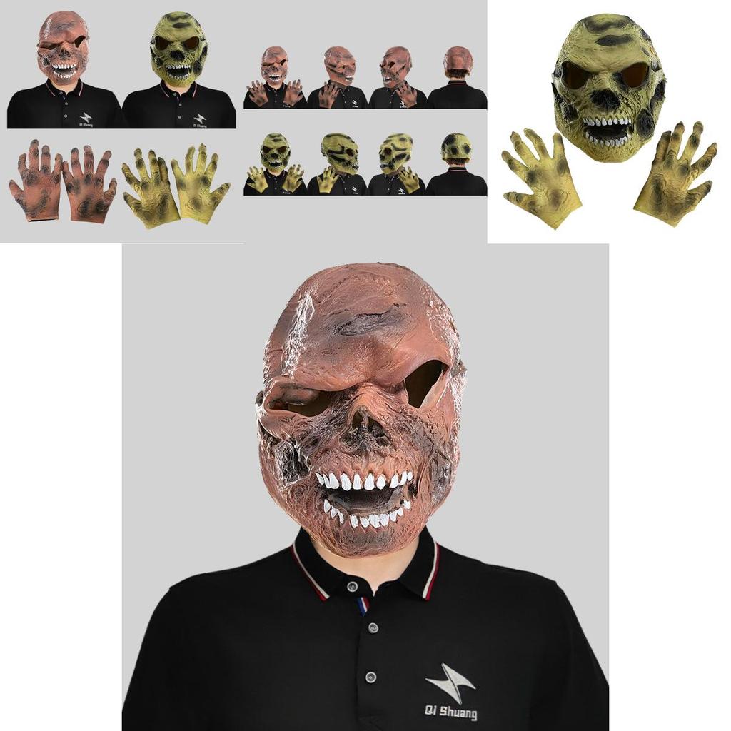 Realistic Skeleton Head Latex Mask And Creepy Costume Gloves For Halloween Events