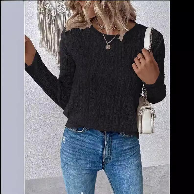 2024 Summer Solid Color Casual Hollow Out Shirt with Long and Short Sleeves - Europe & America