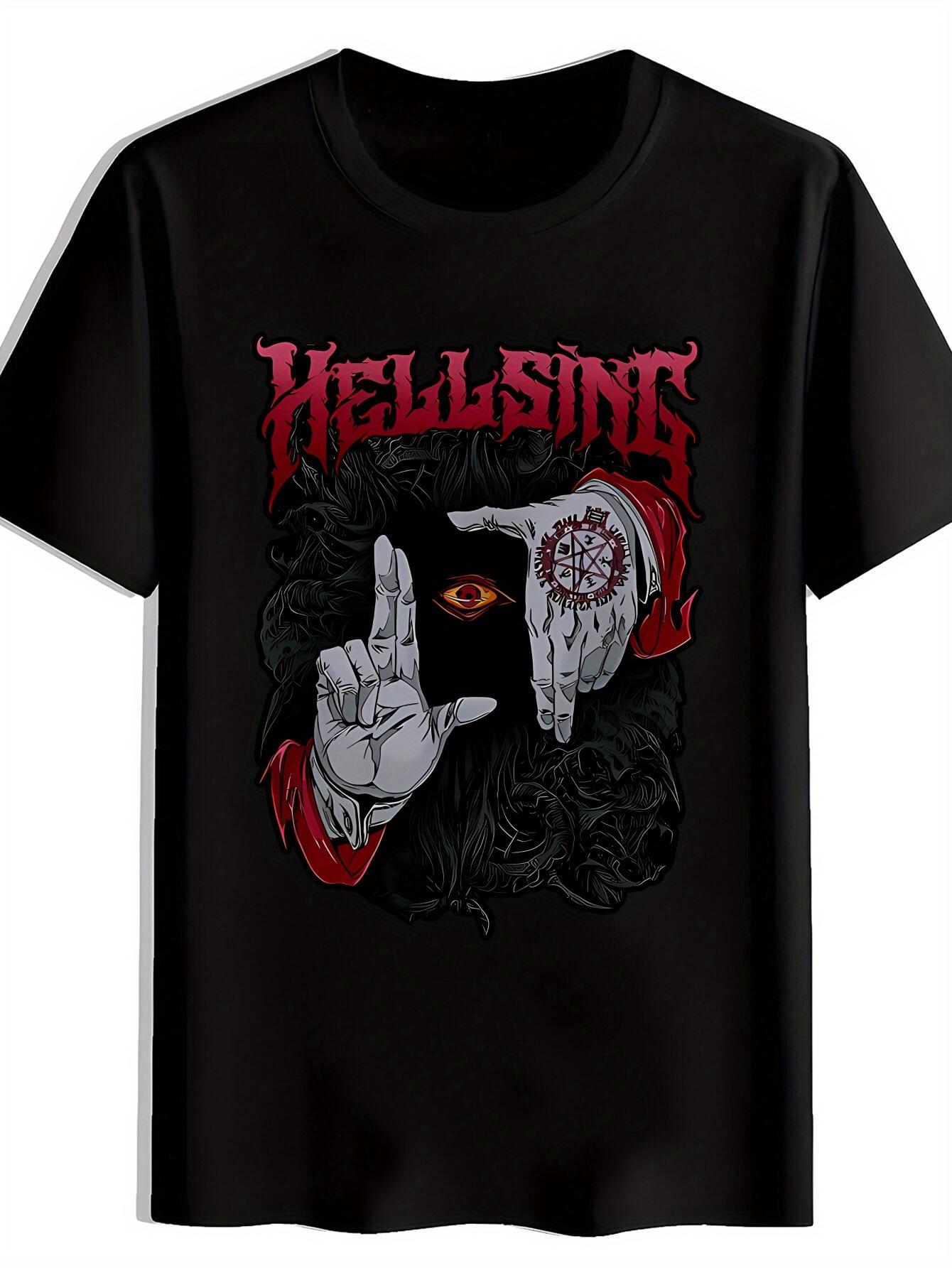 Black Hellsing Graphic T-shirt - Retro Rock Band Design L