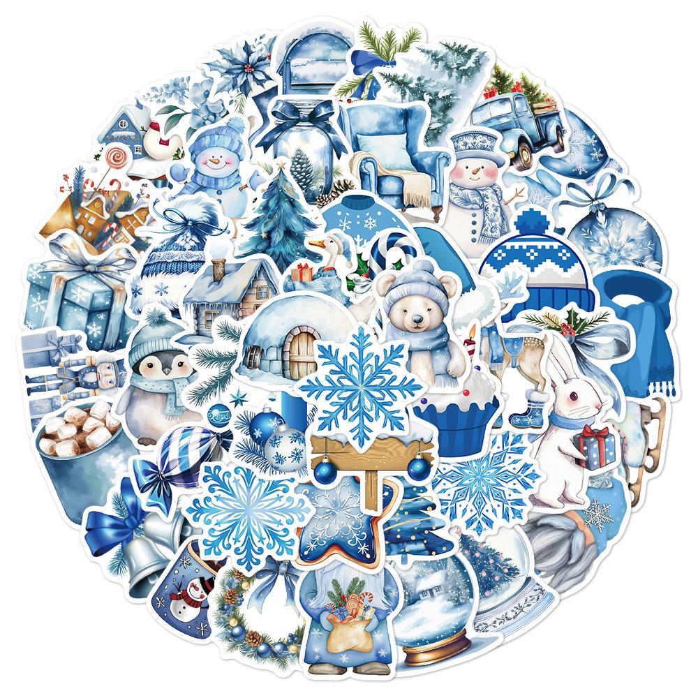 10/30/50pcs Cute Blue Winter Christmas Aesthetic Stickers Decals DIY Stationery Suitcase Phone Waterproof Kawaii Sticker Kid Toy