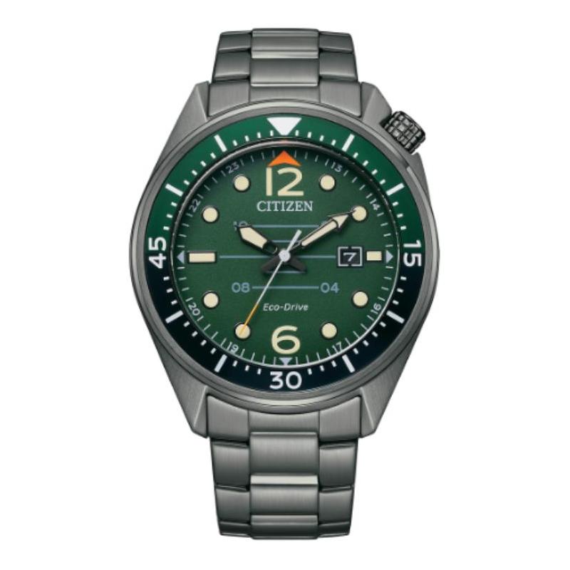 CITIZEN Eco-Drive Series 100m Waterproof Solar Quartz Steel Strap Men s Watch Green Dial AW1717-81X зелёный