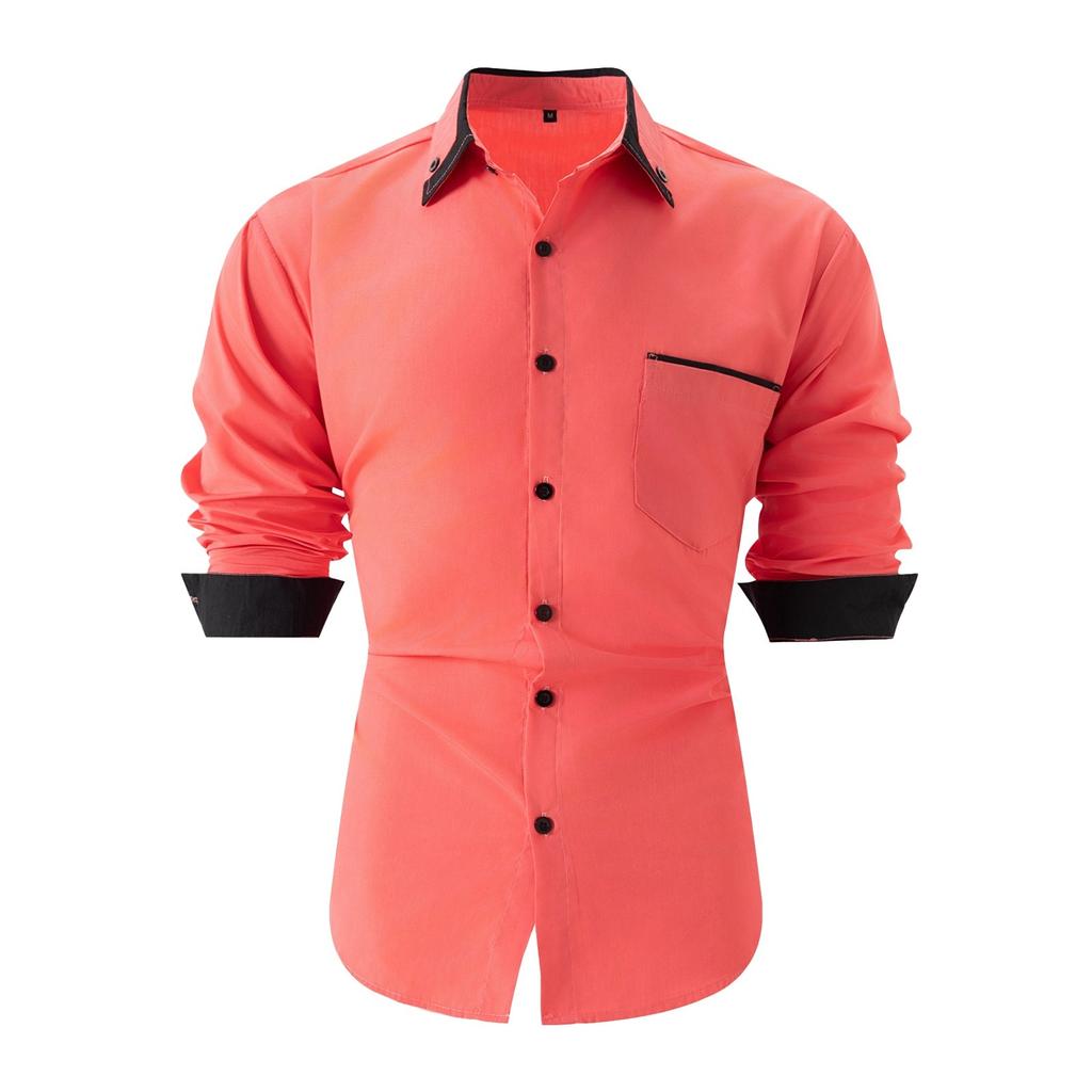 Pánská podzimní ležérní volná košile s dlouhým rukávem a knoflíky, colorblock