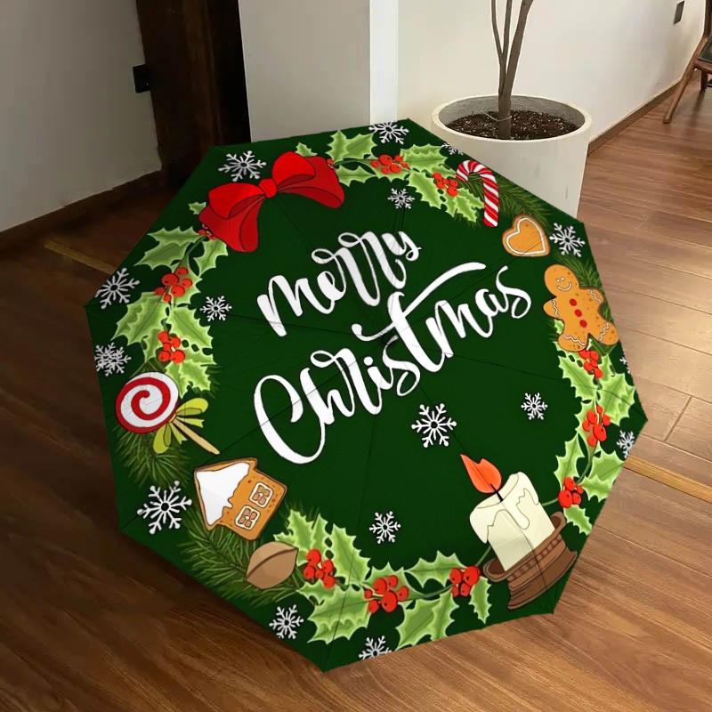 1pc Christmas Wreath with Treats Umbrella with Plastic Handle,Suitable for All Seasons Home Travel Outdoor UmbrellaDD220