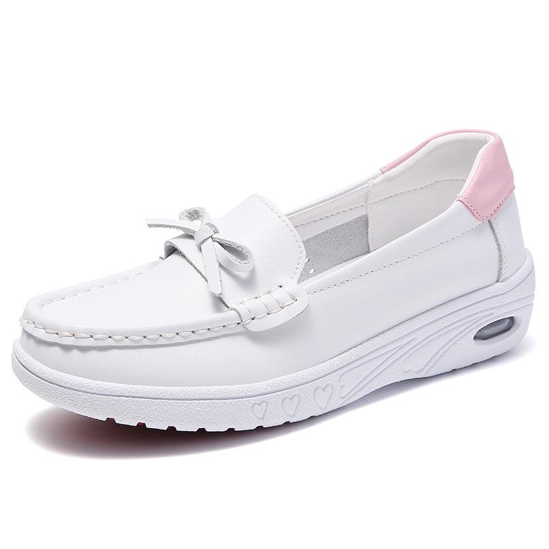Nurse Shoes Women's Cowhide Autumn and Summer Soft Sole Not Tired Feet Non-slip Medical Special Air Cushion Thick Sole Heightening Work Shoes White