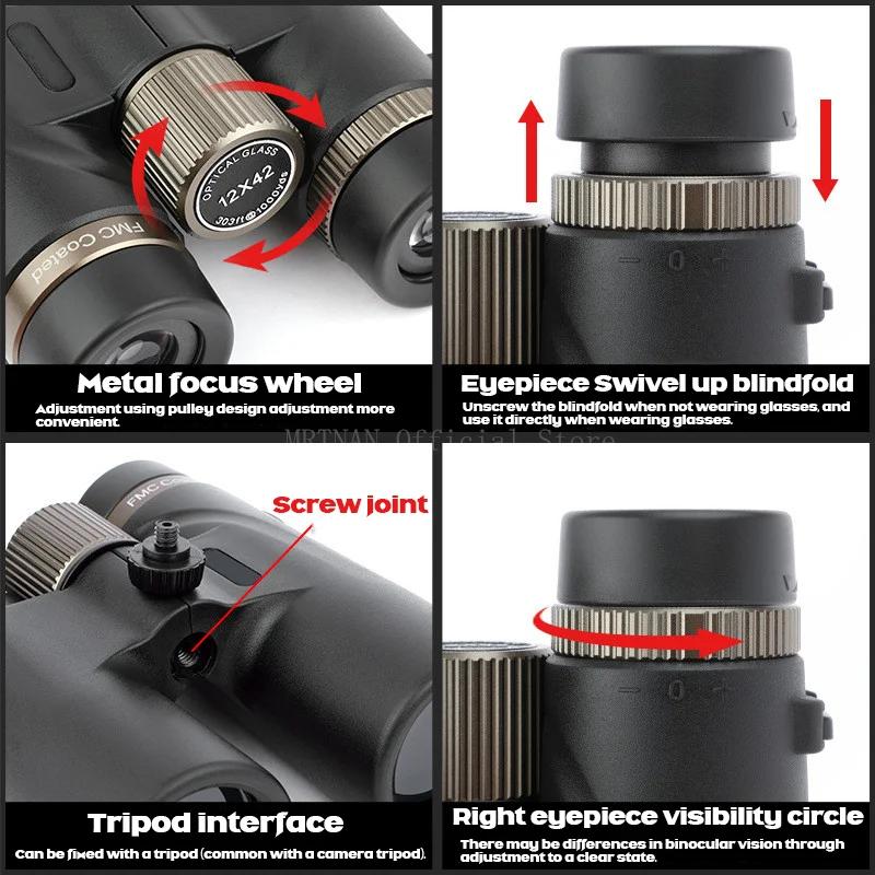 12x42 dalekohled profesionální teleskop s ED objektivem Výkonný hranol BAK4 s dlouhým dosahem pro lov Outdoor Camping IPX7 Vodotěsný