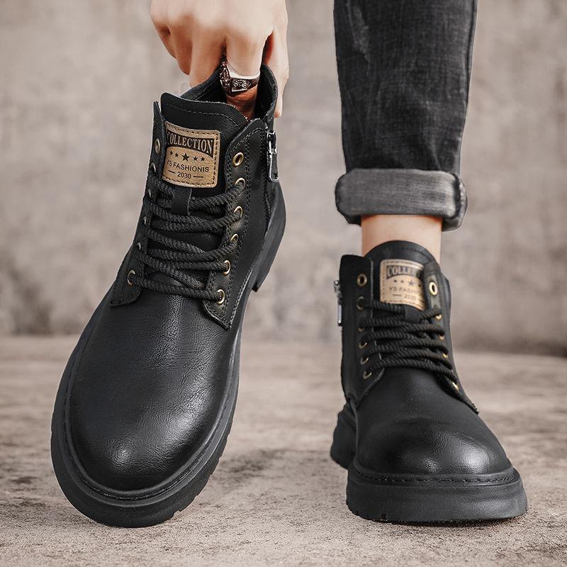 Outdoor Martin boots men's autumn and winter new trendy leather shoes retro tooling short boots high-top lace-up shoes men