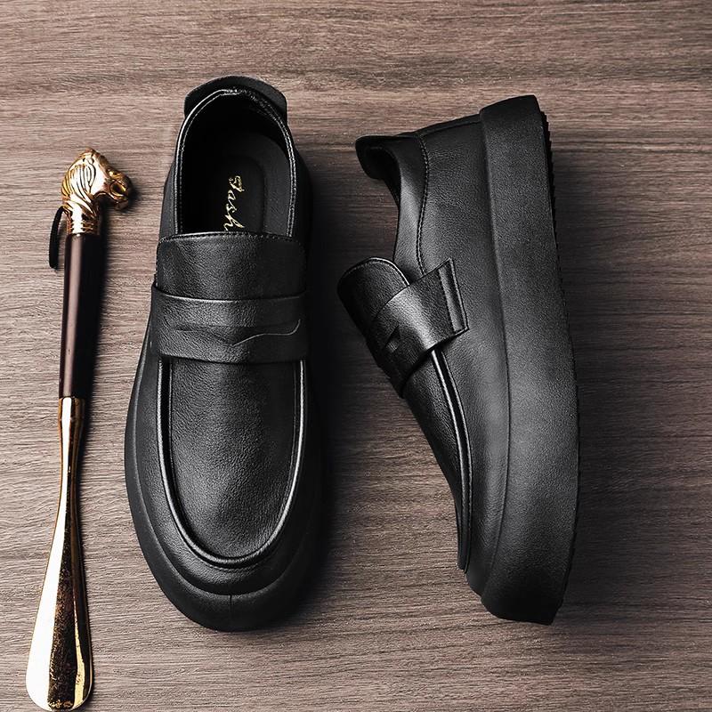Autumn lazy sports platform casual Doudou leather shoes British style black loafer tide shoes