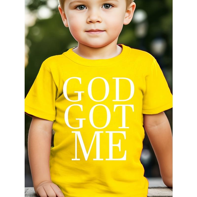 European Sizes Boys' "GOD GOT ME" Letter Print Novelty Simple and Comfortable T-shirt, Summer Children's Top