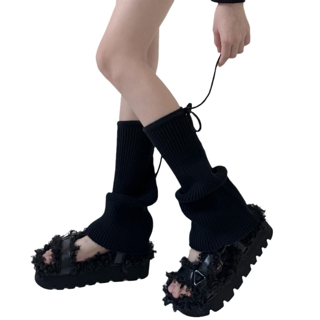Winter Knitted Leg Warmers Bandage Bow Sweet Girls Solid Color Long Stockings Knitted Foot Cover Knee Socks Women Leg Warmers