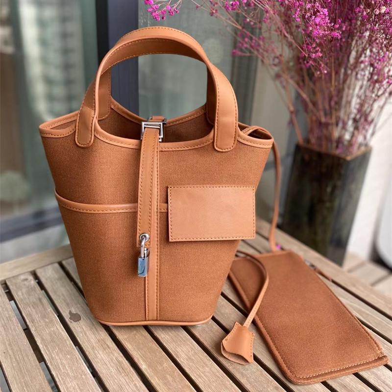 

Сумка-кошик із волової шкіри та полотна 2024 року з кишенею на замку – модна, повсякденна та портативна маленька сумка 18cm