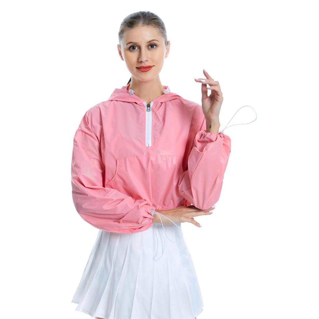 Spring & Autumn Iridescent Yellow Pink Women's Half-Zip Loose Hoodie Jacket