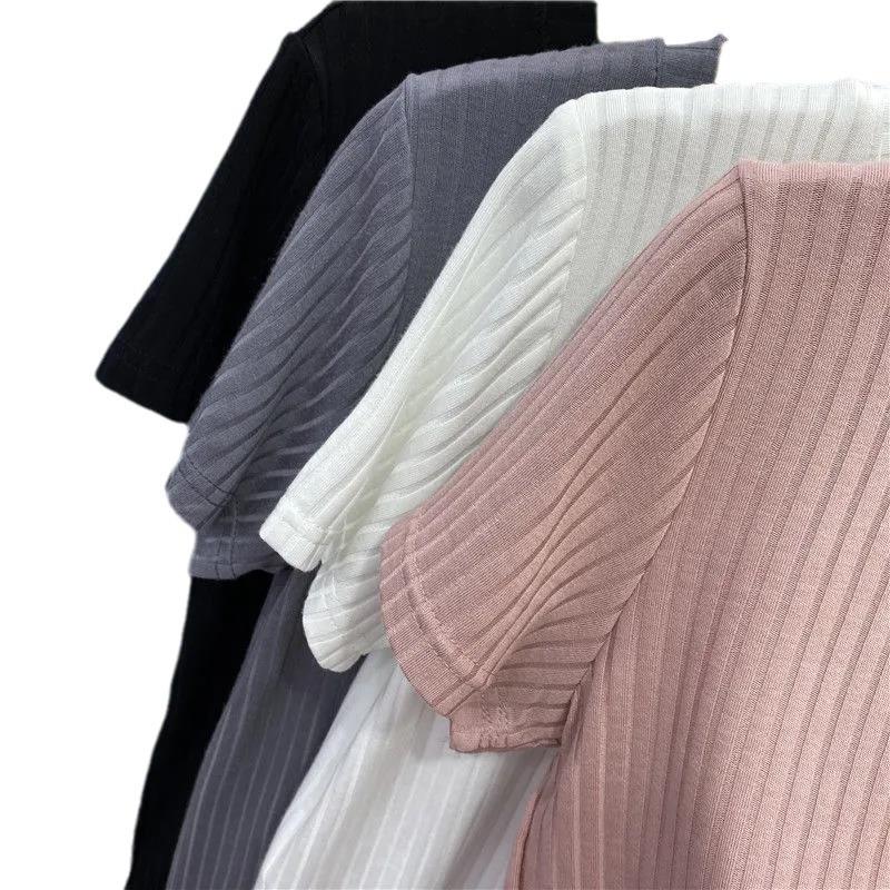 2024 Women's European Striped Round Neck Short-Sleeve Slim T-Shirt, Spring/Summer Korean-Style Trend