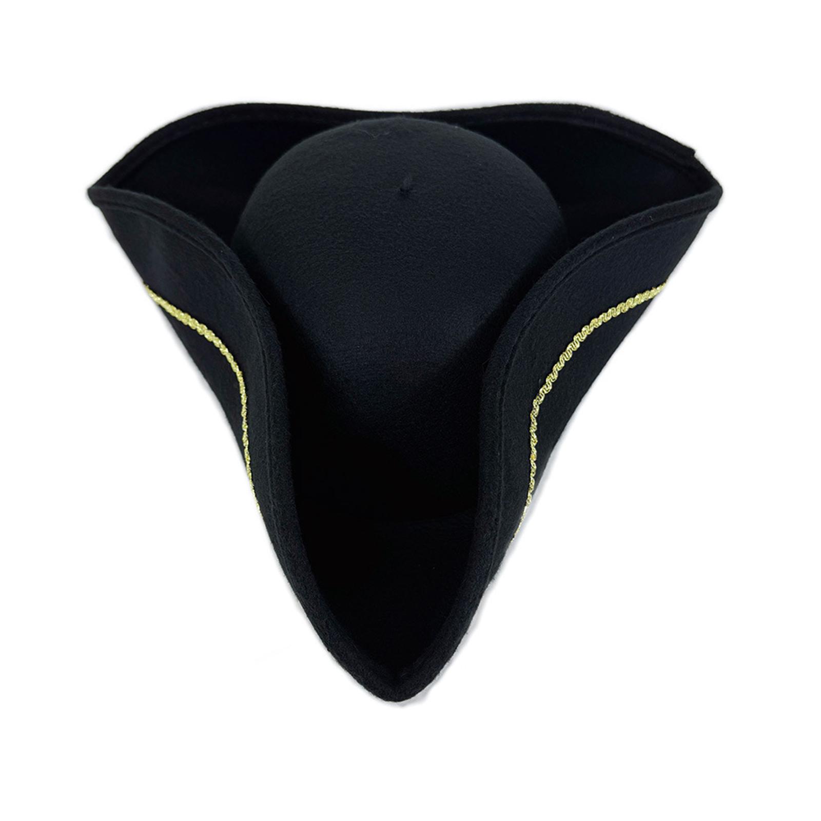 

Classical Caribbean Pirate Hat Soft Lining Cold Weather Costume Tricorn Hat for Halloween Masquerade Party Accessory чорний