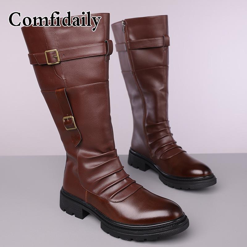 Martin Boots For Men'S Autumn And Winter Vintage Outdoor Men'S Knee-High Boots, British Style Work Boots, High-Top Men'S Leather Boots