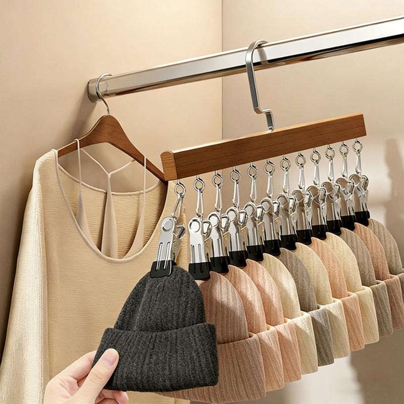 Wood Multi-Function 12 Clips Underwear Clip Wardrobe Clothes Hanger