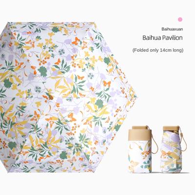 Modischer Sommer UV Mini Schirm für Damen Floral Tragbar Winddicht Taschenformat Faltbarer Sonnenschirm 6-fach Manuell Regenschirm