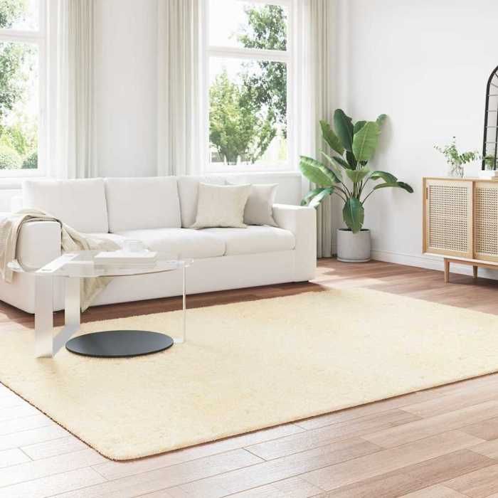 VidaXL Shaggy Rug with Long Pile Cream 200x290 Cm Polyester, Rug, Bedroom Rug, Modern Rug, Living Room Rug, Carpet 4102847