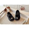 British Style Korean Little Girls Rhinestone Heart Princess Soft Sole Leather Shoes