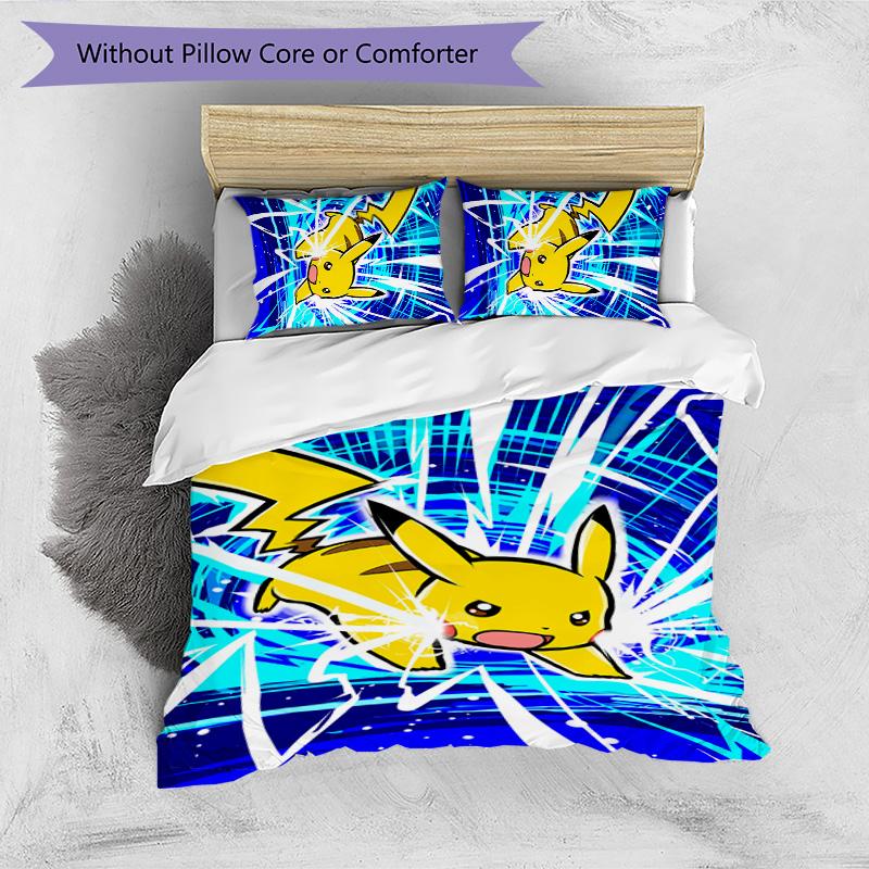 Pokémon Pattern Printed 3PCS Bedding Set, Soft Skin-Friendly Washable Duvet Cover & Pillowcases Set