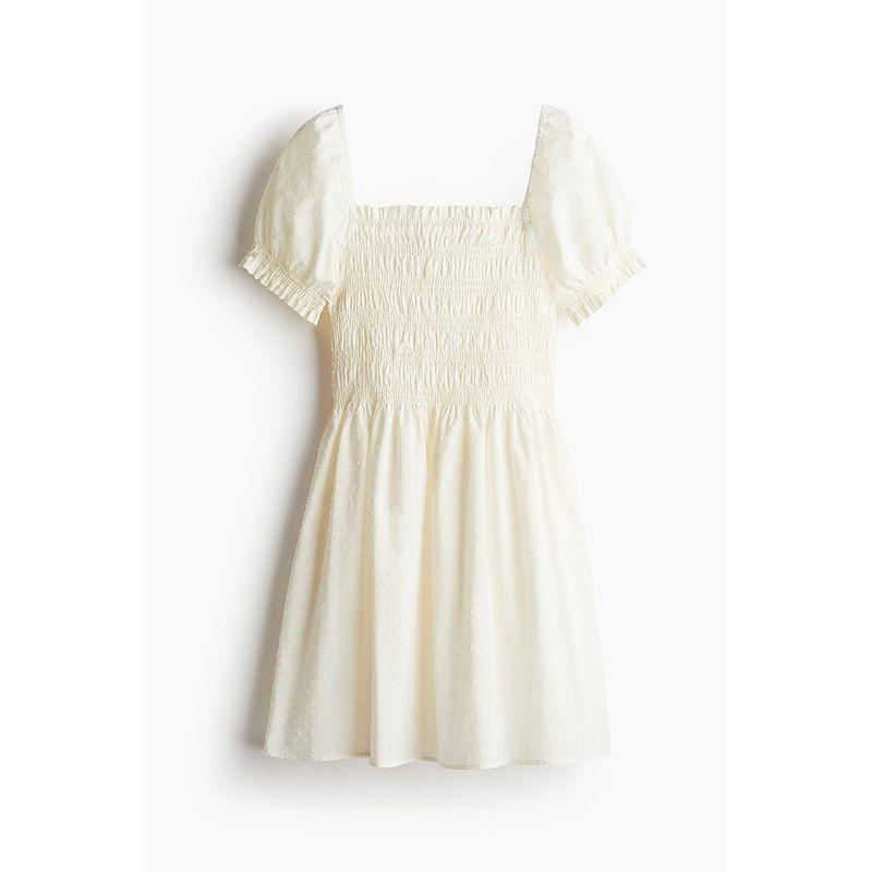 

HM Women s Gold Style Dress 2025 Summer New Arrival French Puff Sleeves Pleated Poplin Skirt 1274547