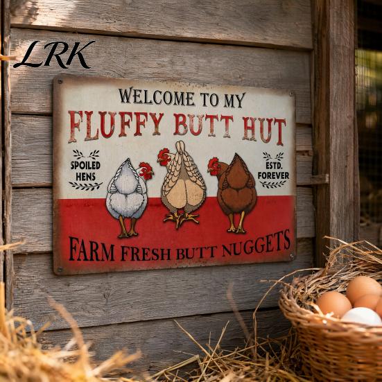 Barn And Coop Wall Art Fluffy Butt Hut Farm Sign, Vintage Chicken Metal Outdoor Sign Weatherproof Rustic Art, for Kitchen Backyard Farmhouse