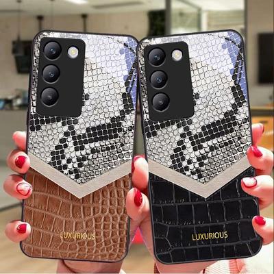 Wzór skóry węża Dla Y72 33S 11 03 36 96 Lite 35 16 Iqoo 12 V40 SE 5G 29 40 21 30 X80 Pro Vivo Szkło Hartowane Etui na Telefon Czarne