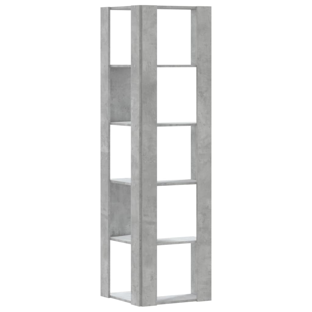 Corner Bookshelf 5 Shelves Concrete Grey 50 X 50 X 179 Cm Engineered Wood