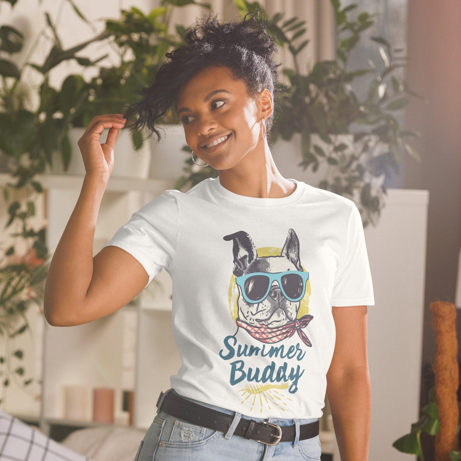 Summer Buddy Dog T-Shirt Cute Dog Lover Tee Summer Dog Graphic Shirt Fun#32 XL
