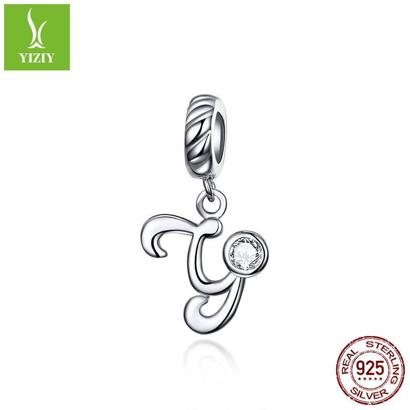 26 Letter Charm 925 Sterling Silver Pendant Korean Fashion Beaded Bracelet Silver Jewelry Accessories