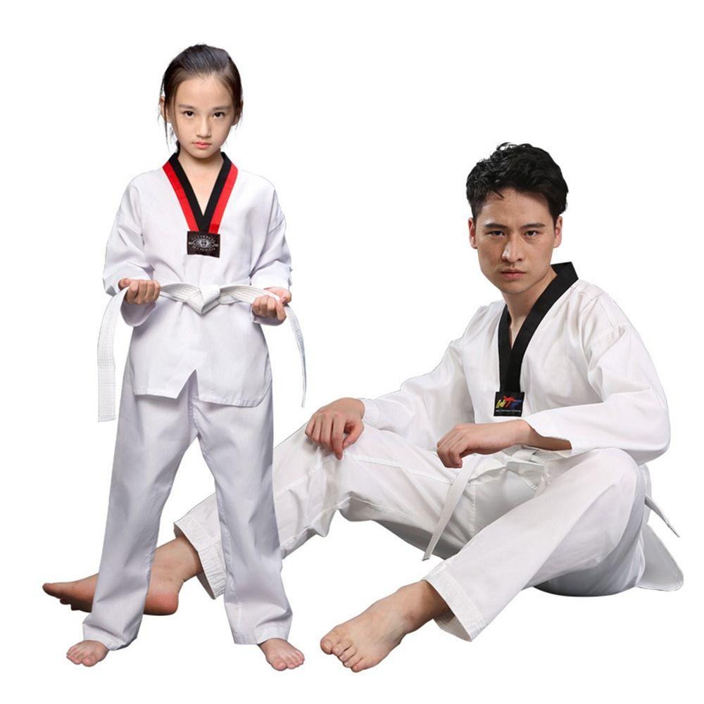 White Taekwondo Uniforms Long Sleeve Judo Dobok Fashion WTF Karate Uniform  Practice
