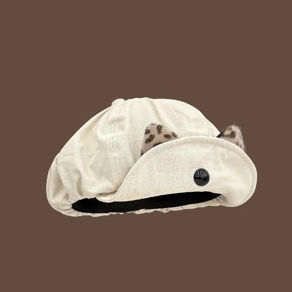 

Винтажный берет с кошачьими ушками, леопардовая шапка-бини, берет художника, женский бежевый