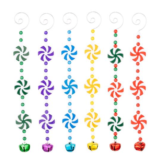 Yousheng Christmas Tree Pendant Red White Candy Cane Design Hanging Pendant with Bells Candy Bars Beads Christmas Party Decoration