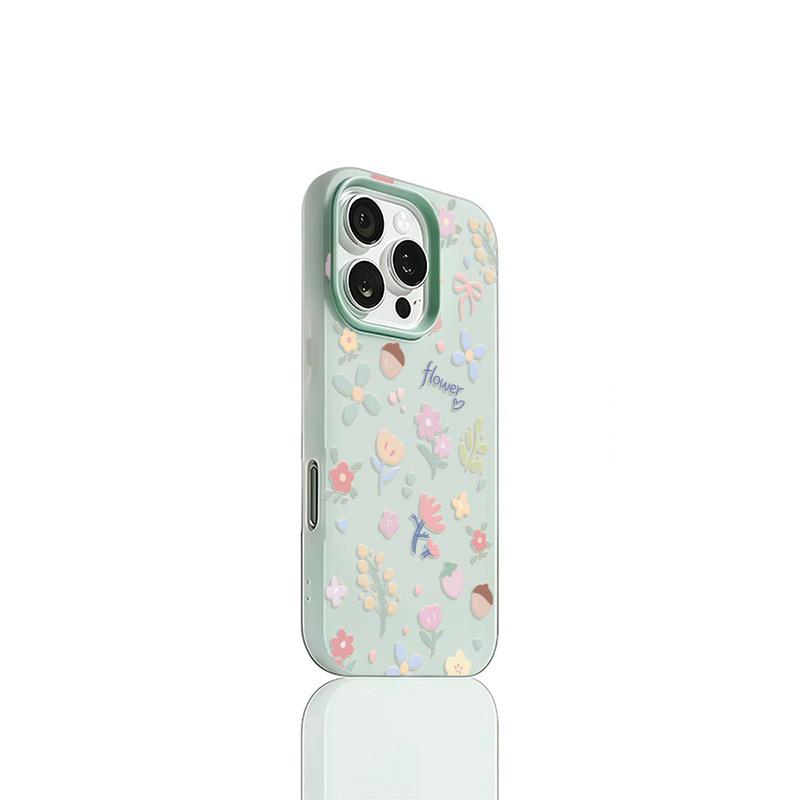 Summer Floral Frosted Two-in-One Phone Case for Apple iPhone 14, 15, 16, 17 Pro Max