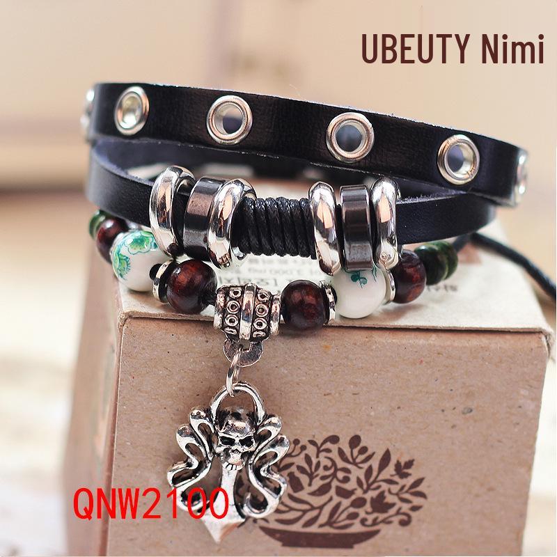 Men's Trendy Skull Alloy Beaded Bracelet
