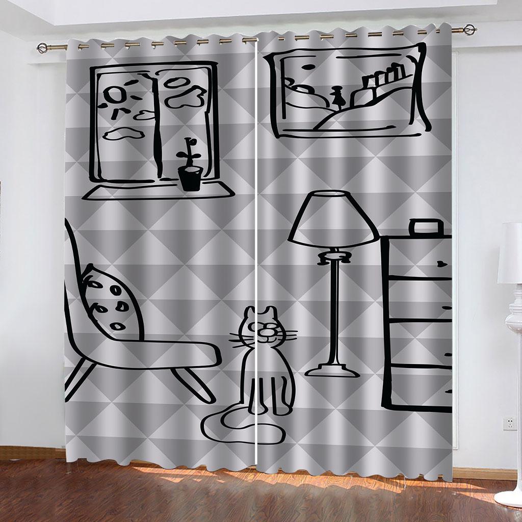 

HUANZHUANG Винтажные шторы 3D Креативные геометрические художественные оконные шторы для гостиной, спальни, декор, 2 шт., затемняющие, для дома W70xH160cmx2&Grommet Top